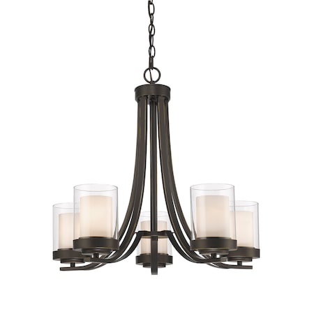 Z-Lite Willow 5 Light Chandelier, Olde Bronze & Clear Outside with Matte Opal Inside 426-5-OB